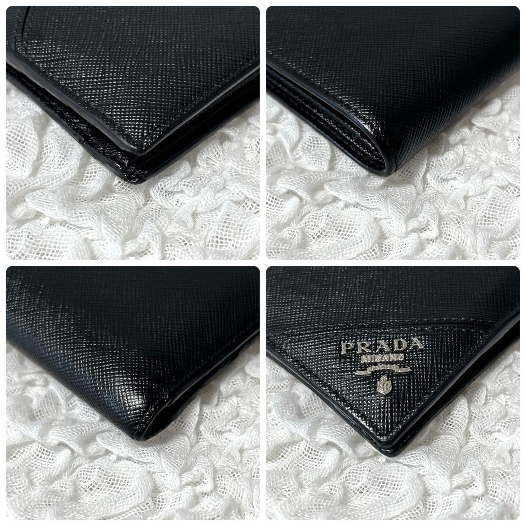 極美品✨近年　プラダ 二つ折り財布 コンパクト　小銭入れ付　サフィアーノレザー
