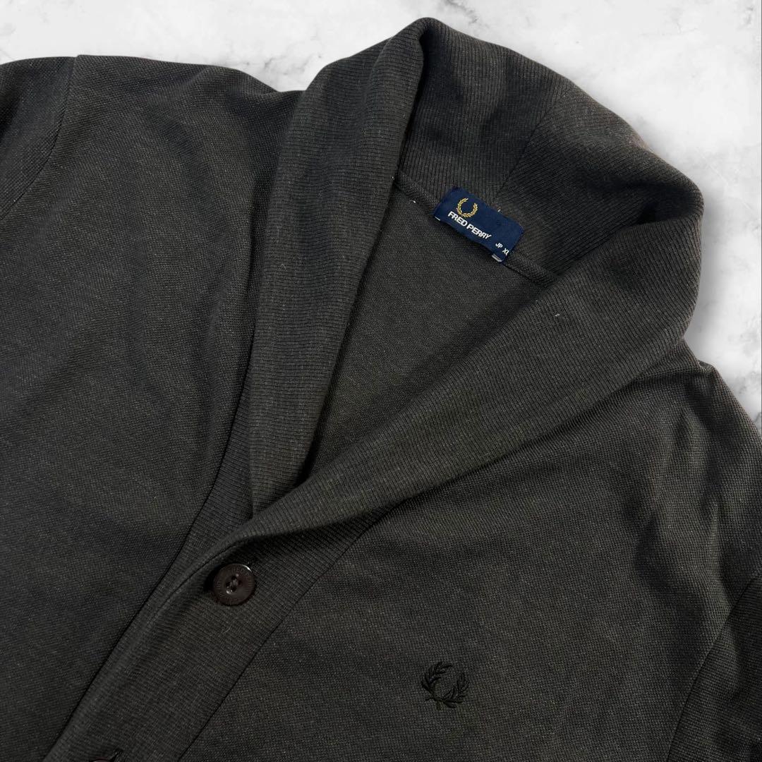 極美品 FRED PERRY 鹿の子カーディガン サイズXL 胸ロゴ刺繍