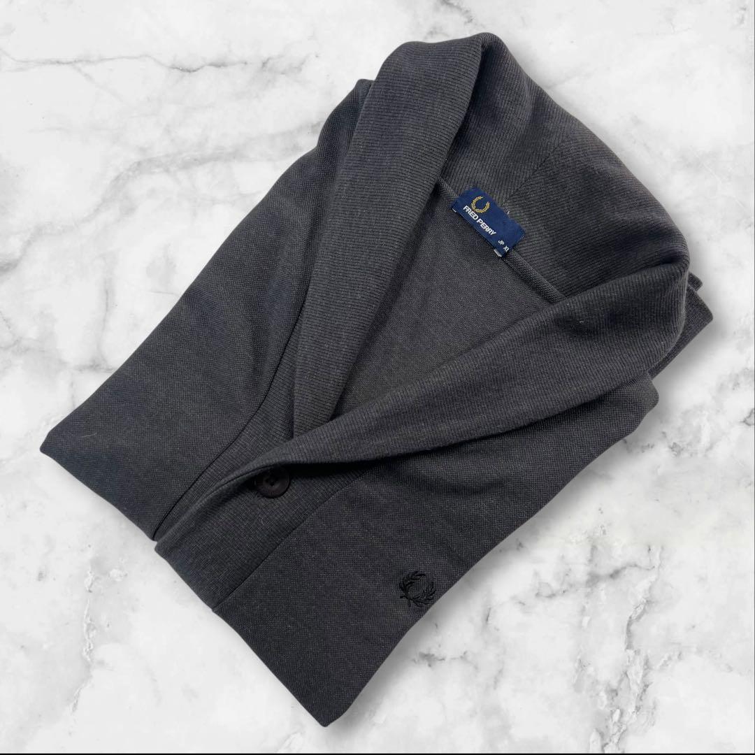 極美品 FRED PERRY 鹿の子カーディガン サイズXL 胸ロゴ刺繍