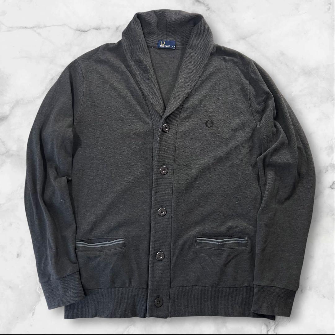 極美品 FRED PERRY 鹿の子カーディガン サイズXL 胸ロゴ刺繍