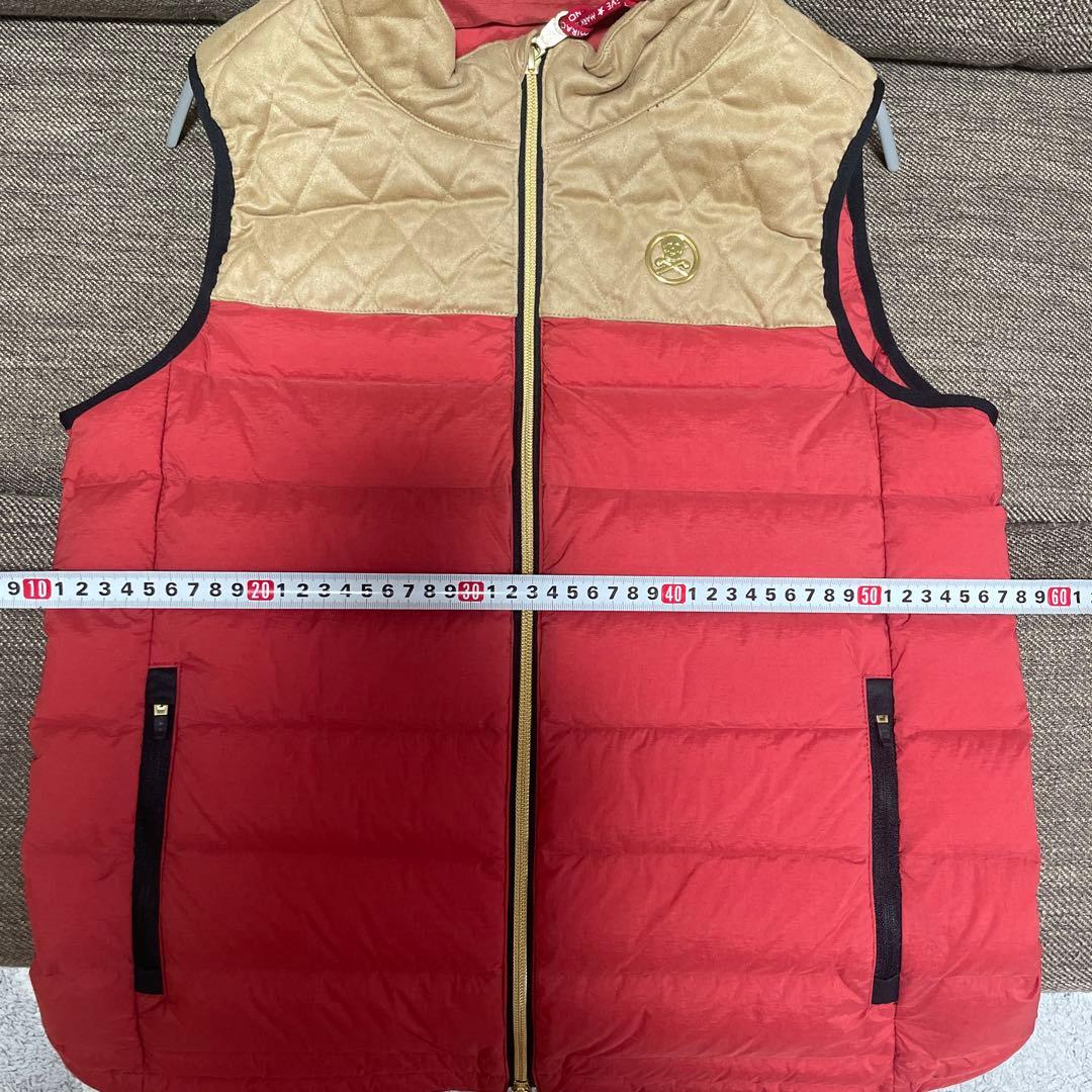 MARK & LONA フード付きベスト レッド/ベージュ