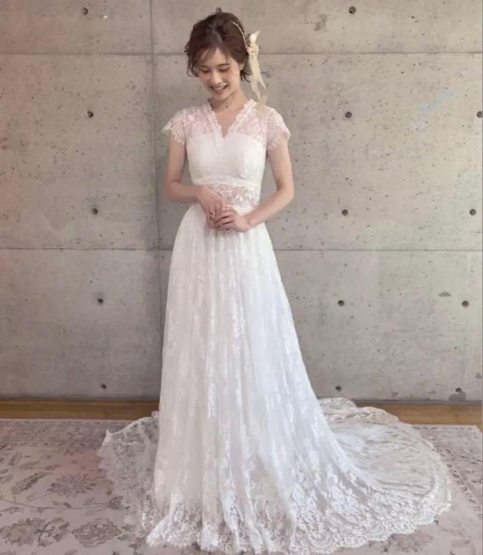 ウエディングドレス オールレース 袖付き　 ホワイト 白