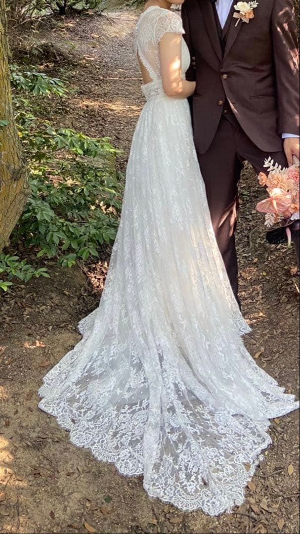 ウエディングドレス オールレース 袖付き　 ホワイト 白