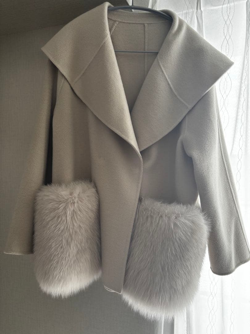 石井毛皮 u-big ウールダブルフェイスショールカラーFOXポケットコート