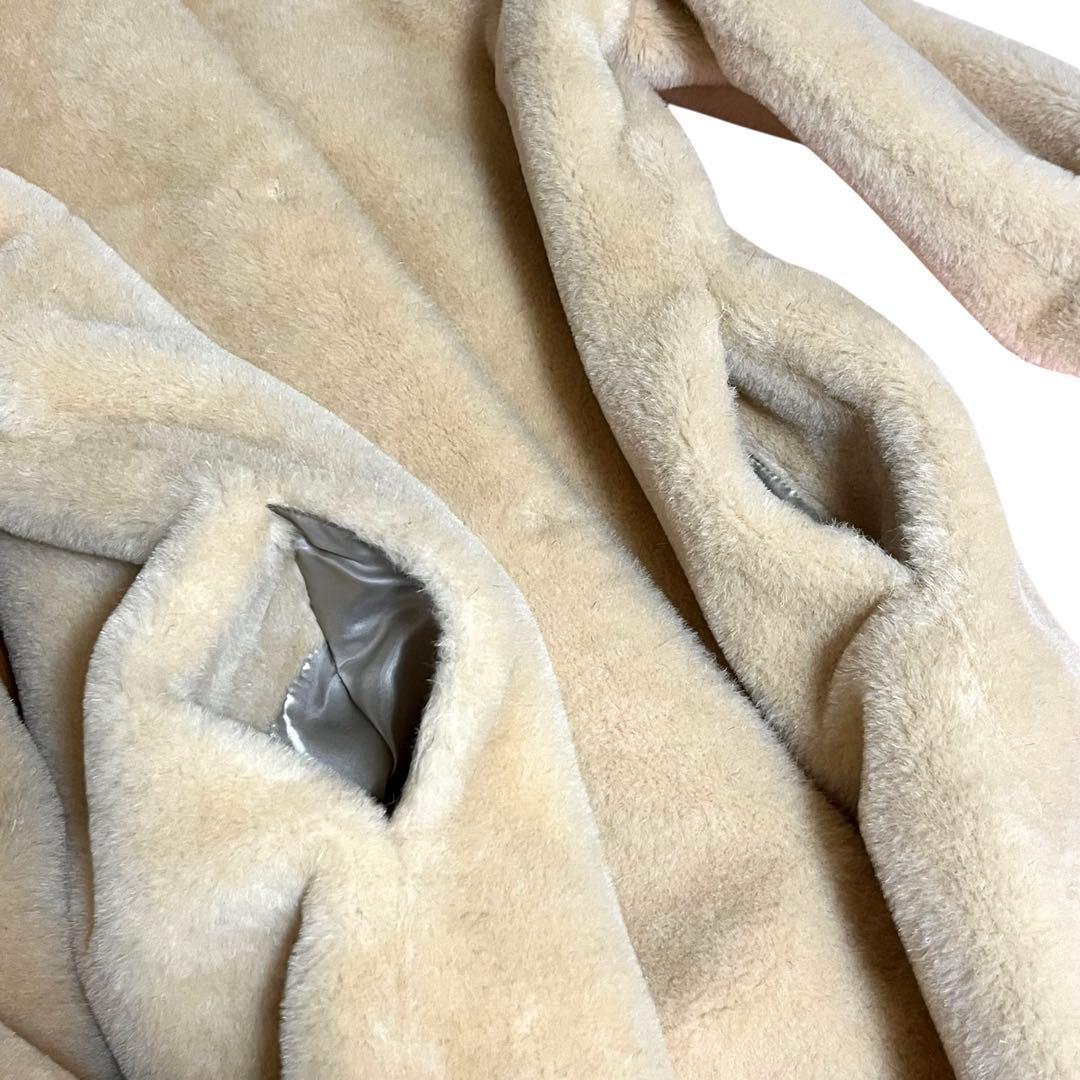 自由区 Wool Mouton ウールムートン ノーカラーコート 44 ファー