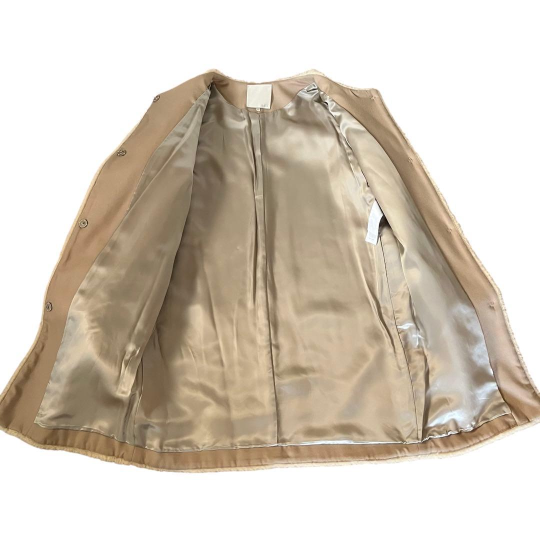 自由区 Wool Mouton ウールムートン ノーカラーコート 44 ファー