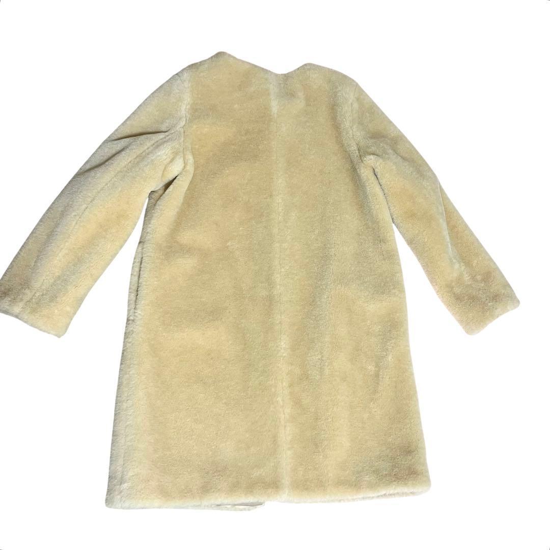 自由区 Wool Mouton ウールムートン ノーカラーコート 44 ファー