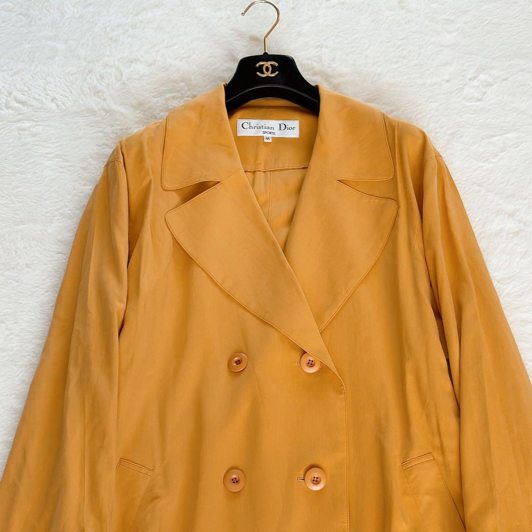 極美品✨【ディオール】シルク100%ダブルトレンチコート マスタードイエロー M