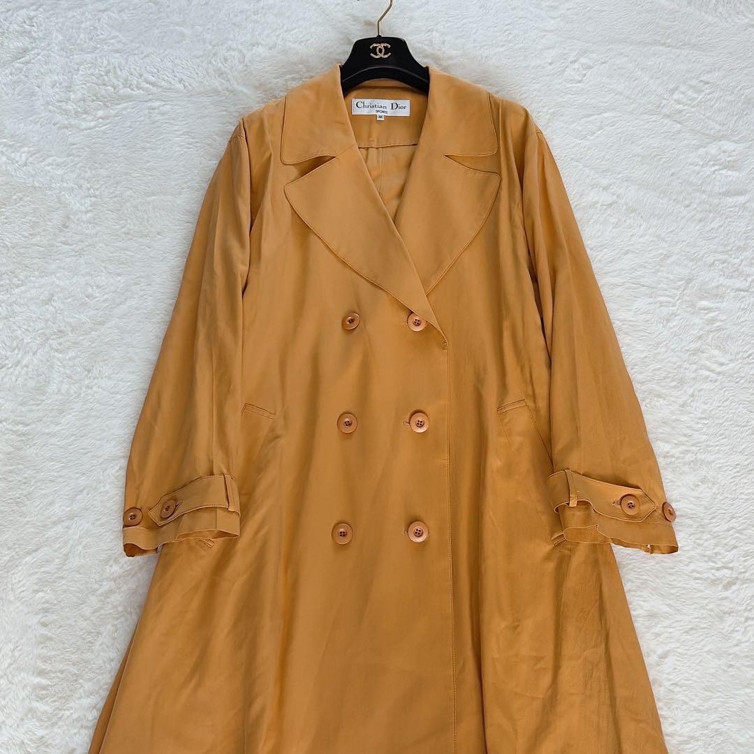 極美品✨【ディオール】シルク100%ダブルトレンチコート マスタードイエロー M
