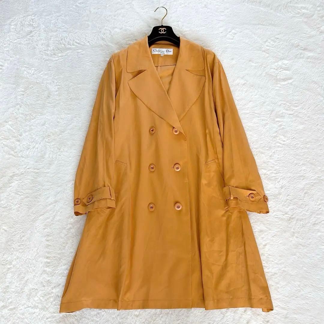極美品✨【ディオール】シルク100%ダブルトレンチコート マスタードイエロー M