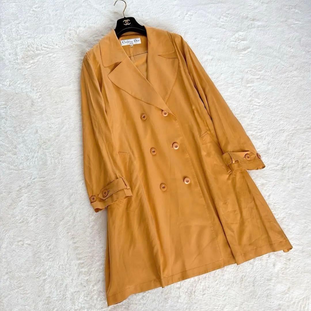 極美品✨【ディオール】シルク100%ダブルトレンチコート マスタードイエロー M