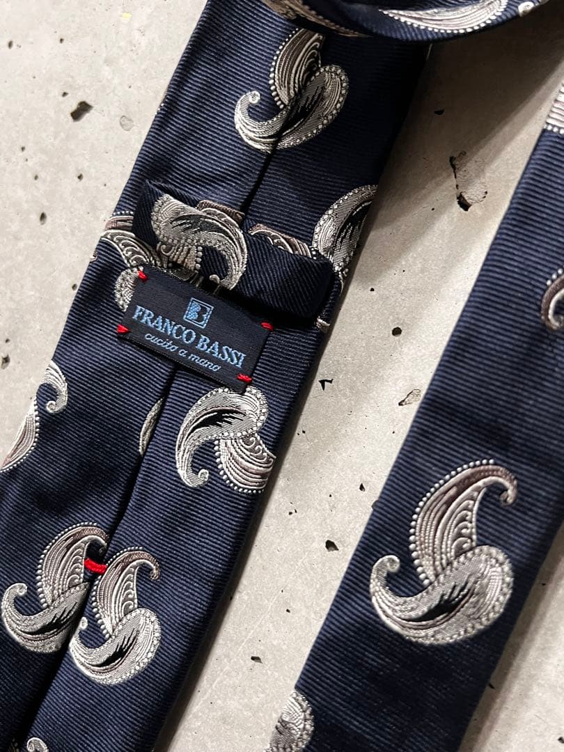 FRANCO BASSI ネイビー ペイズリー ネクタイ