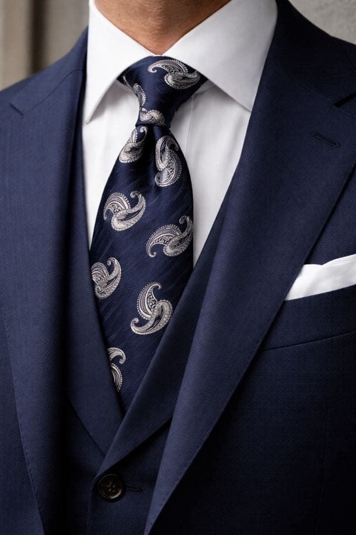 FRANCO BASSI ネイビー ペイズリー ネクタイ