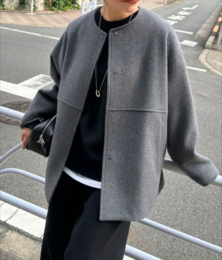 スーパー140ビーバーノーカラーショートコート レディース