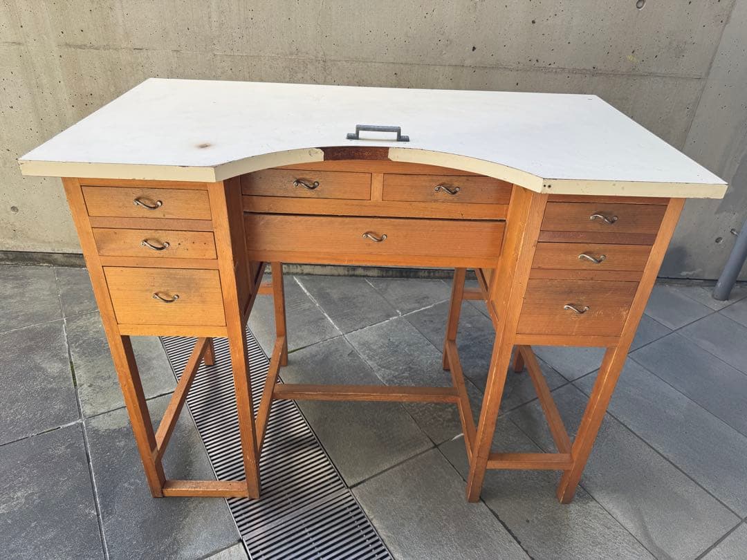 【希少】木製 彫金机 両袖タイプ アンティーク調 作業台