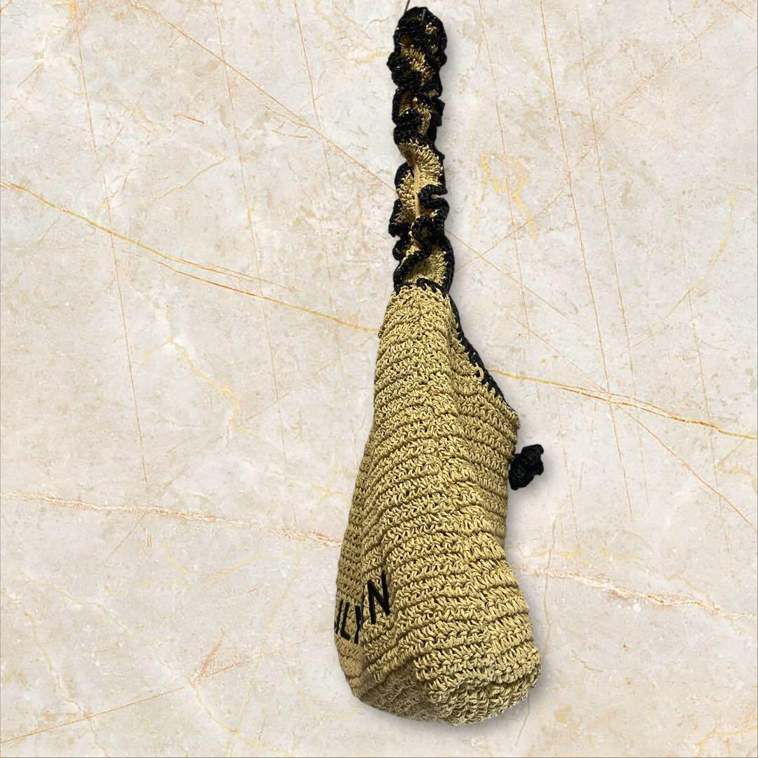 未使用 マリークワント リリーブラウン ペーパーラウンドフリルバッグ カゴバッグ