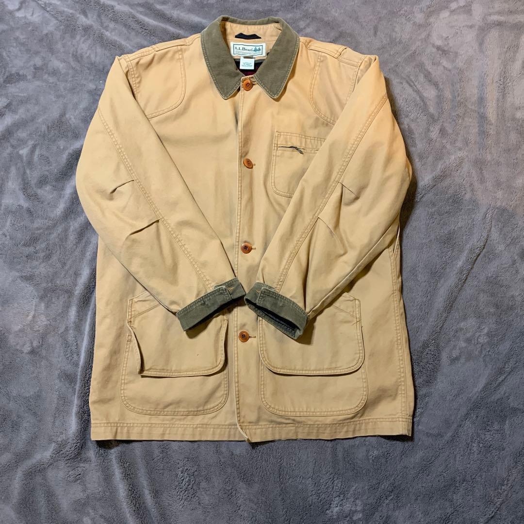 90年代L.L.bean カバーオール　ベージュ コーデュロイ襟