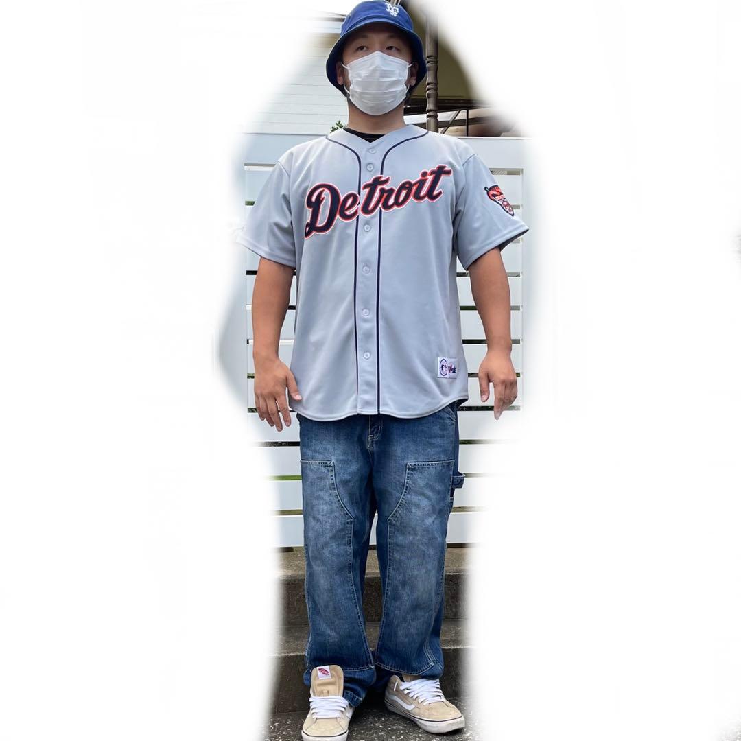 USA製 00s Detroit Tigers 袖ワッペン付き 古着ゲームシャツ