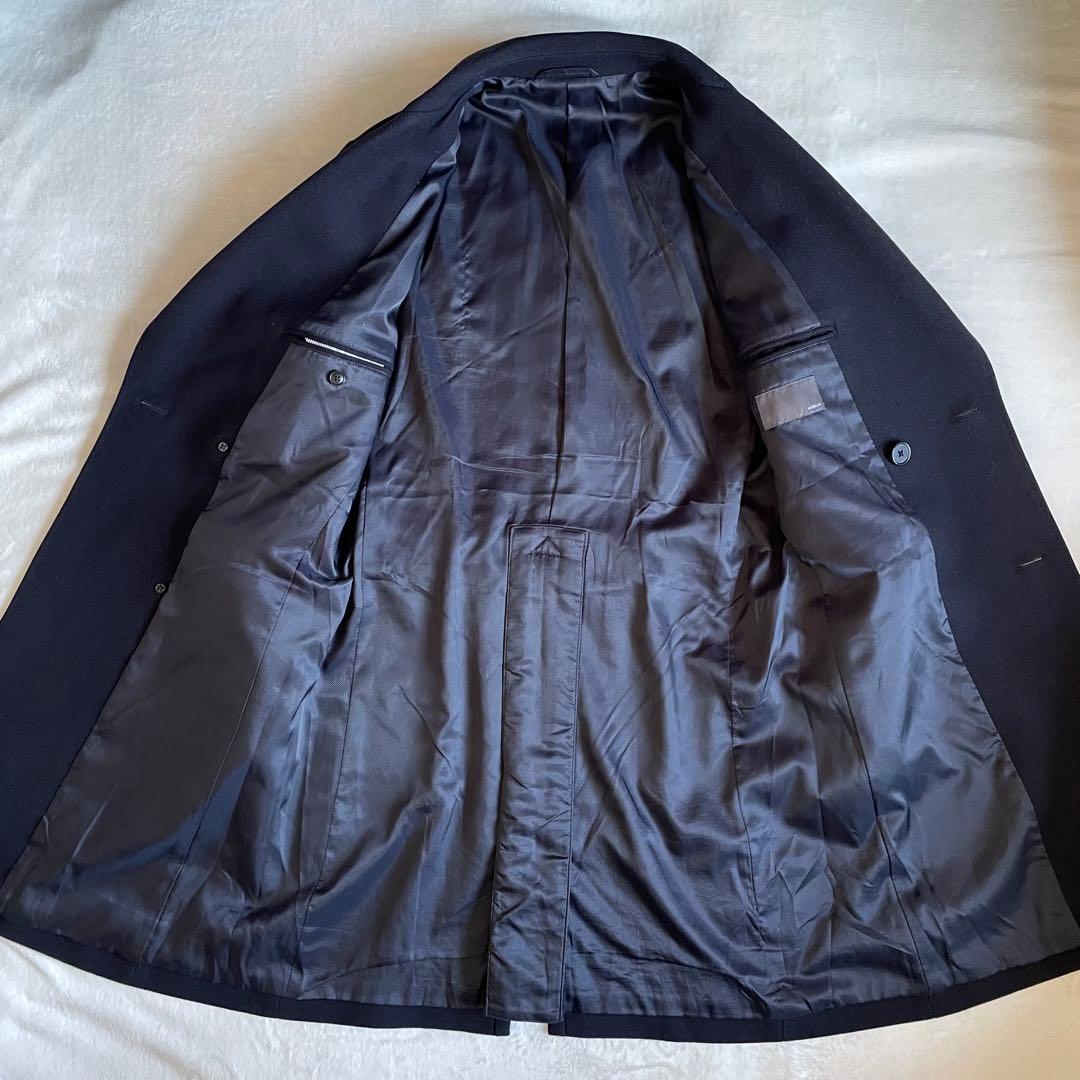 モアレス BEAMS ヘリンボーンカシミヤ混チェスターコート XL 紺