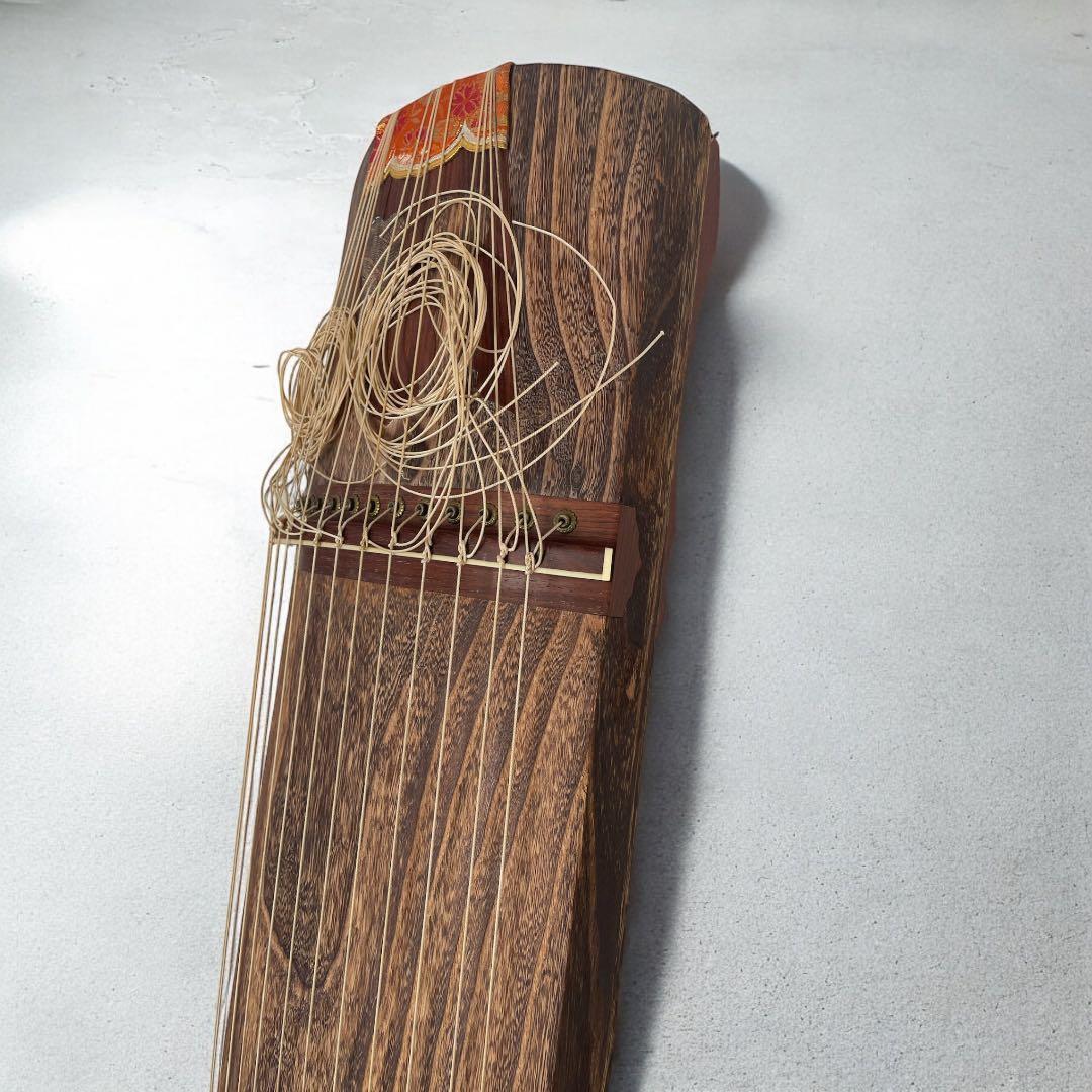 琴　筝 13弦　オレンジ飾り　鶴の絵　猫足　ヴィンテージ　木製