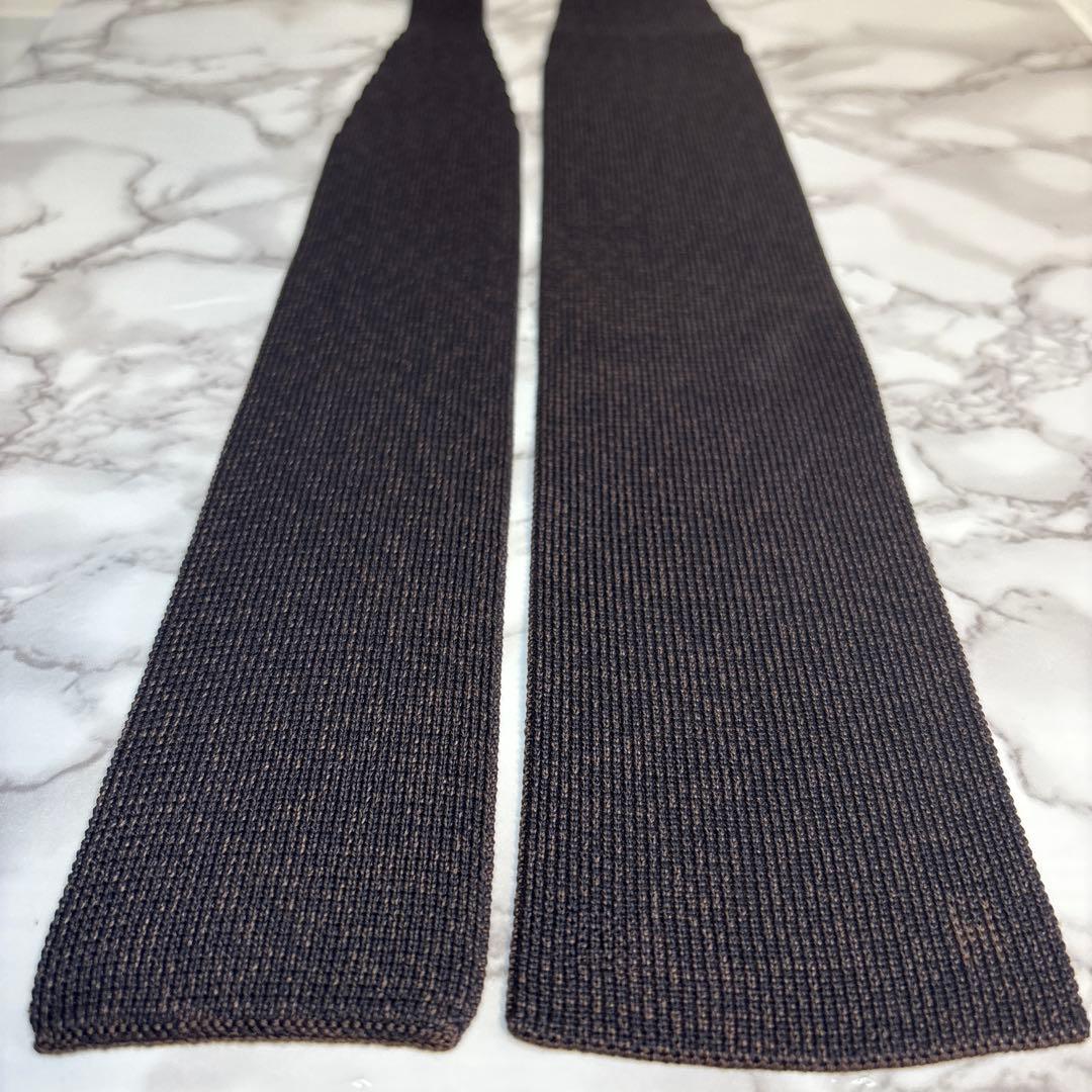 HERMES ニットタイ　2way ブラウン　茶　ニットネクタイ　ワンポイント