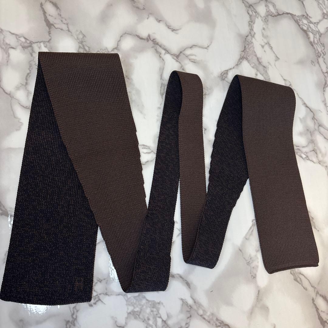 HERMES ニットタイ　2way ブラウン　茶　ニットネクタイ　ワンポイント