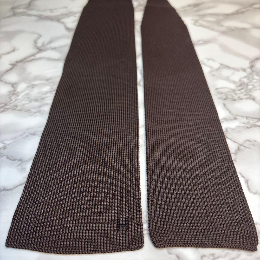 HERMES ニットタイ　2way ブラウン　茶　ニットネクタイ　ワンポイント