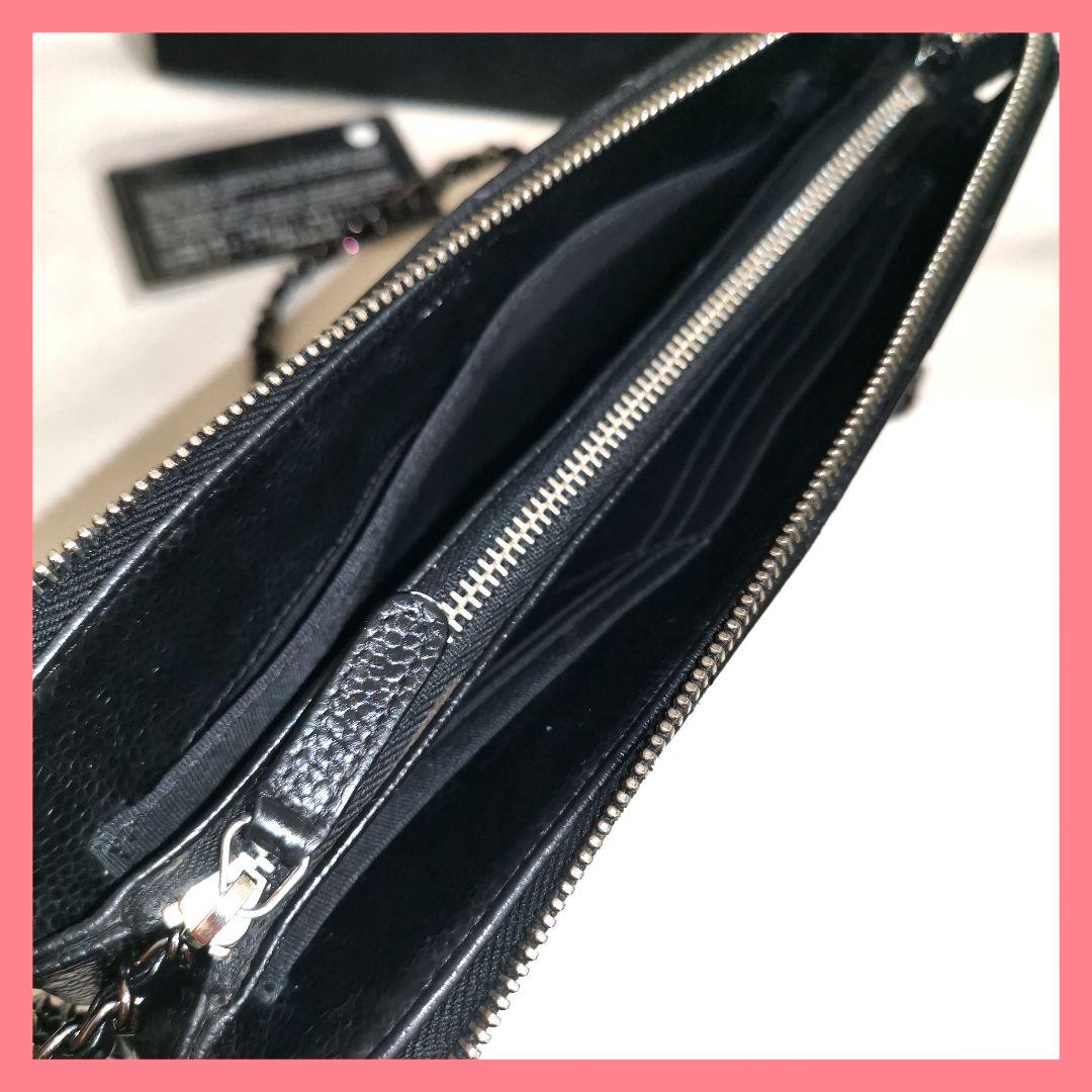 【極美品】シャネルCHANEL黒キャビアスキン大きめ長財布 新品ショルダー鑑定済