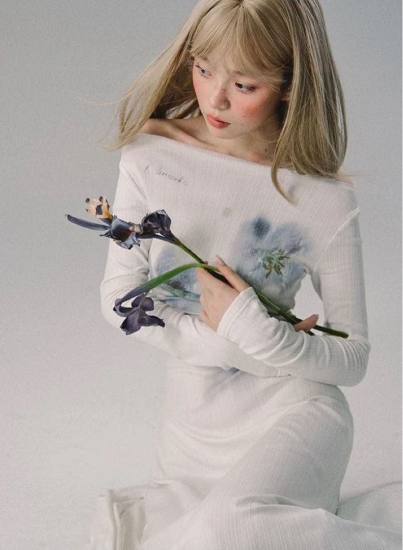 Urban Sheek プリーツ　ベルベット　長袖　ロング　ドレス　ワンピース