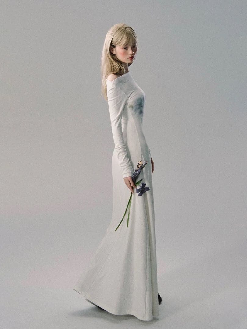 Urban Sheek プリーツ　ベルベット　長袖　ロング　ドレス　ワンピース