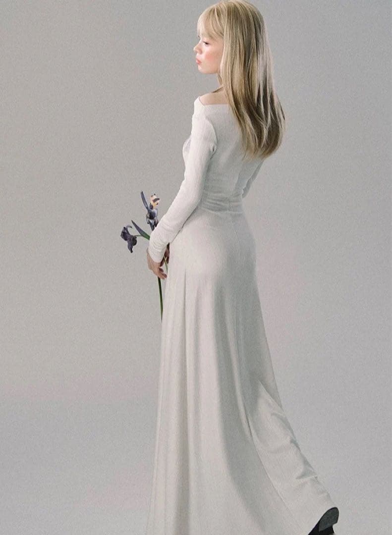 Urban Sheek プリーツ　ベルベット　長袖　ロング　ドレス　ワンピース