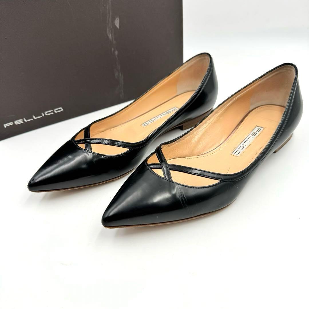 PELICO パンプス　フラット　レザー　ブラック　サイズ37