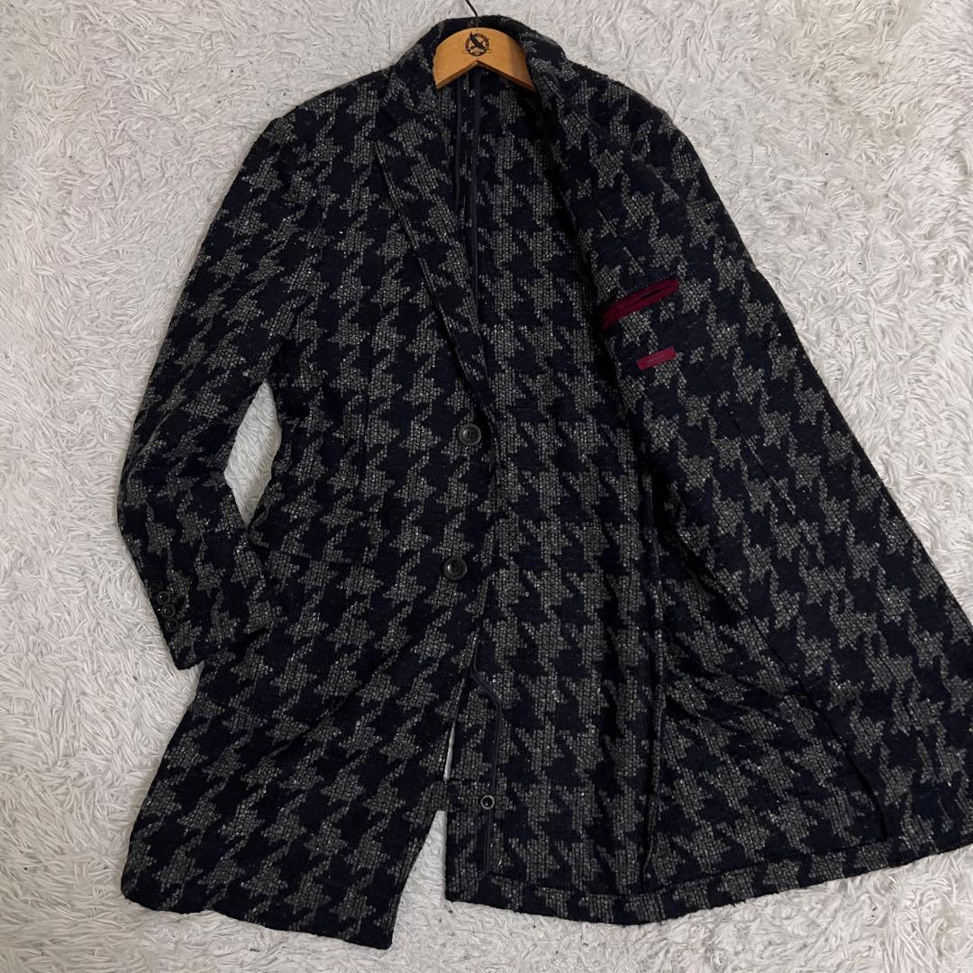 美品✨giacche チェスターコート 千鳥格子柄 ツイード調 イタリア 50