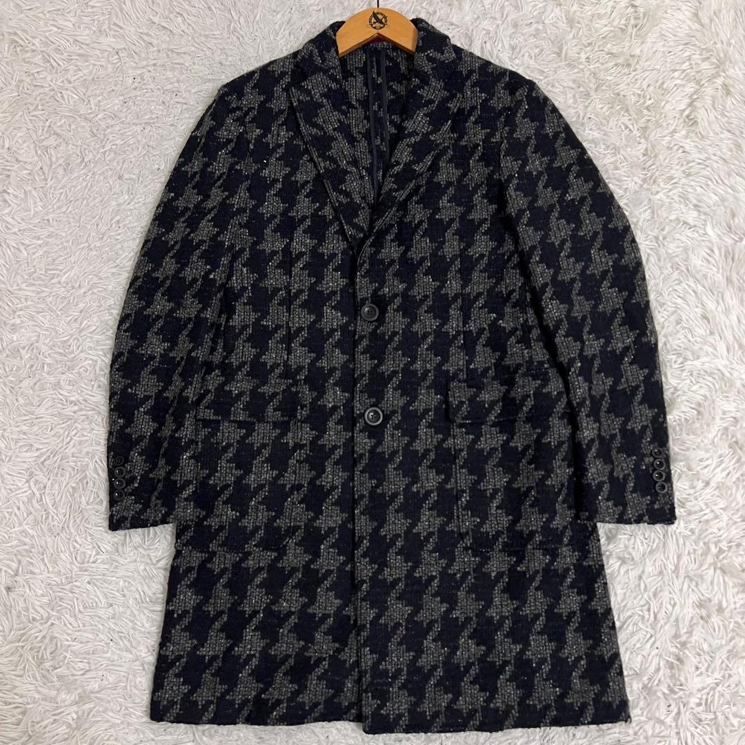 美品✨giacche チェスターコート 千鳥格子柄 ツイード調 イタリア 50