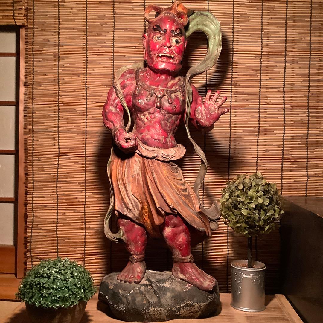 江戸期・護法善神「那羅延金剛・密迹金剛」仁王・金剛力士・二体一対・漆柿渋紅彩色