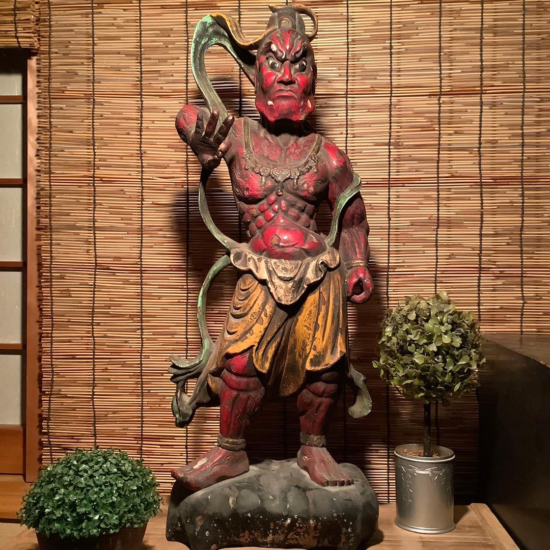 江戸期・護法善神「那羅延金剛・密迹金剛」仁王・金剛力士・二体一対・漆柿渋紅彩色