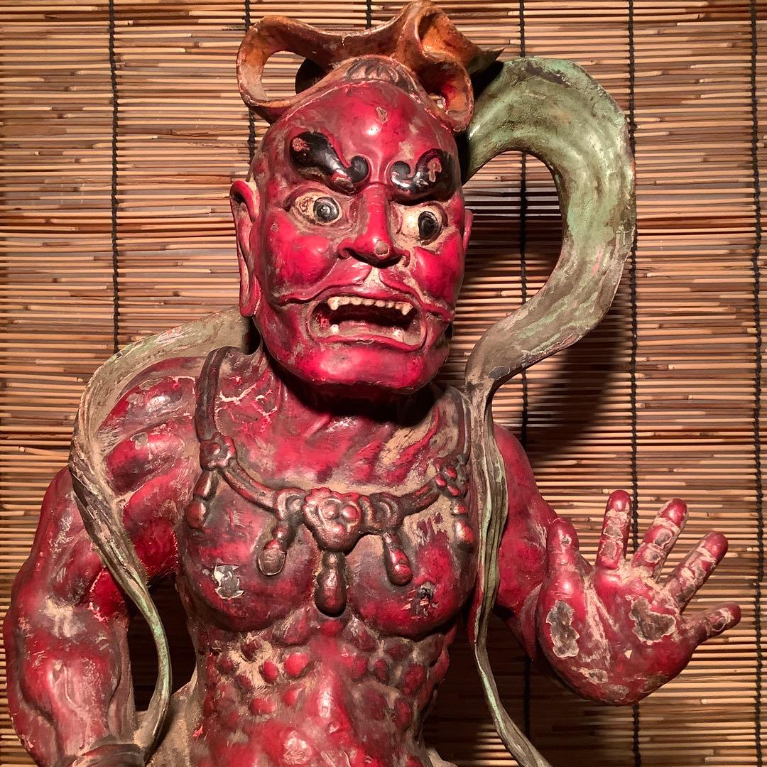 江戸期・護法善神「那羅延金剛・密迹金剛」仁王・金剛力士・二体一対・漆柿渋紅彩色