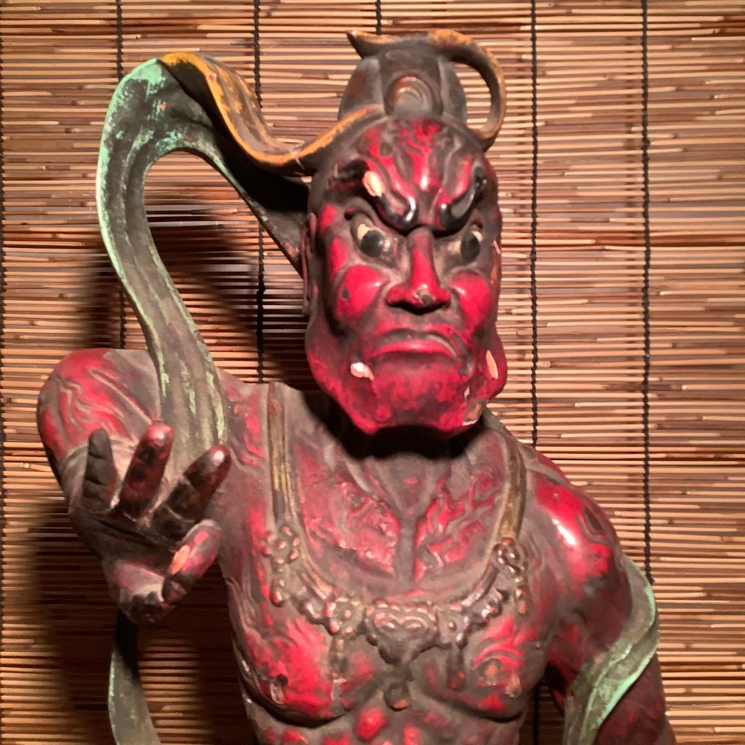 江戸期・護法善神「那羅延金剛・密迹金剛」仁王・金剛力士・二体一対・漆柿渋紅彩色