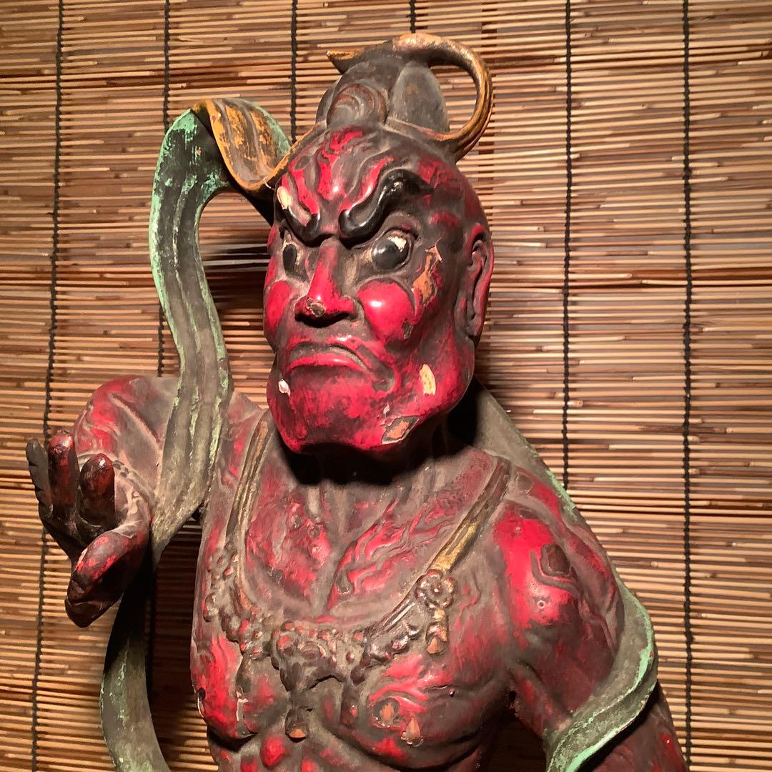 江戸期・護法善神「那羅延金剛・密迹金剛」仁王・金剛力士・二体一対・漆柿渋紅彩色