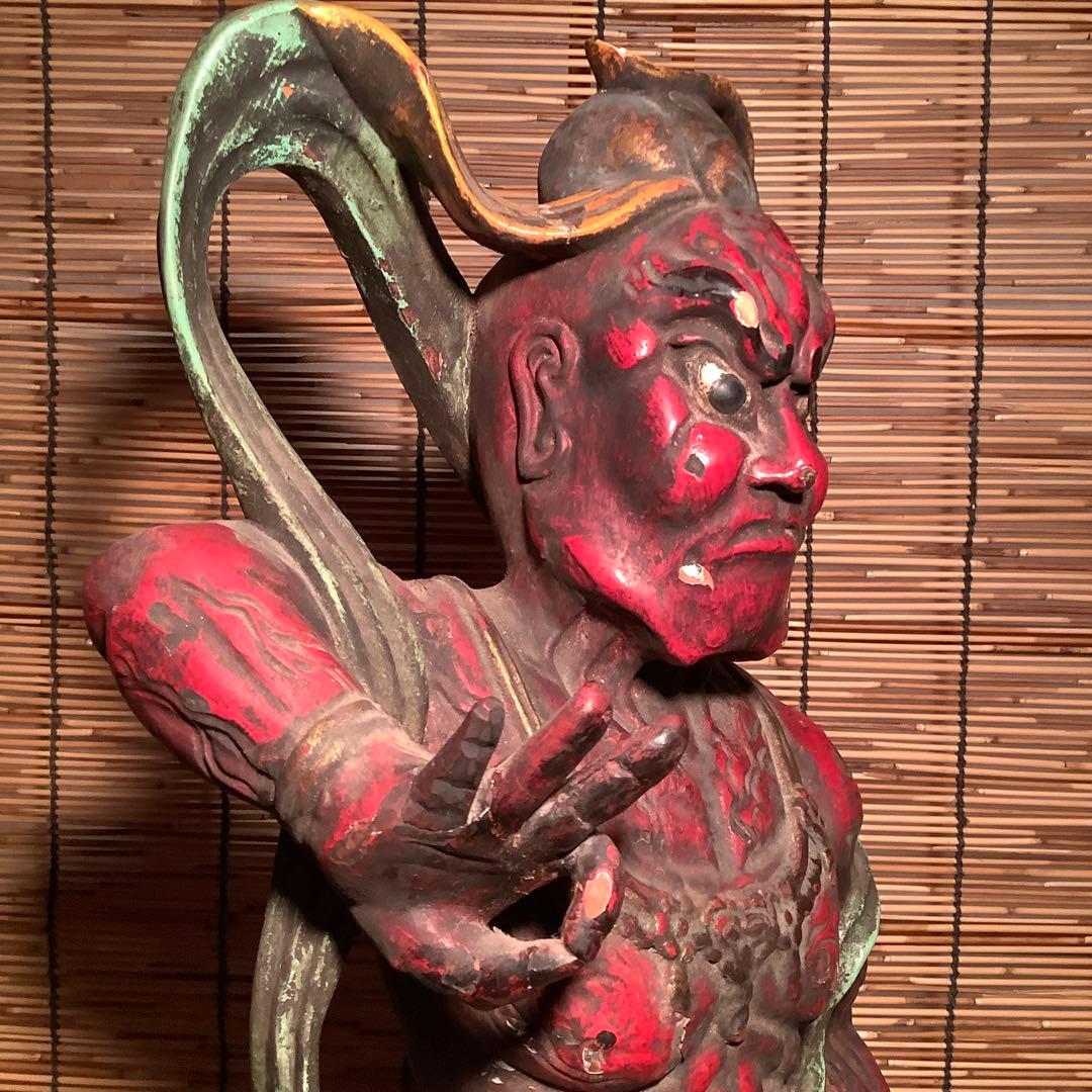 江戸期・護法善神「那羅延金剛・密迹金剛」仁王・金剛力士・二体一対・漆柿渋紅彩色