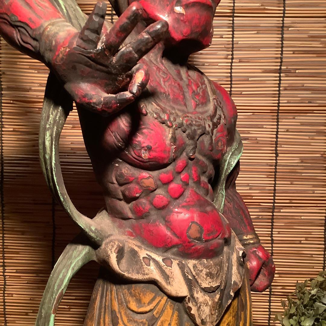 江戸期・護法善神「那羅延金剛・密迹金剛」仁王・金剛力士・二体一対・漆柿渋紅彩色