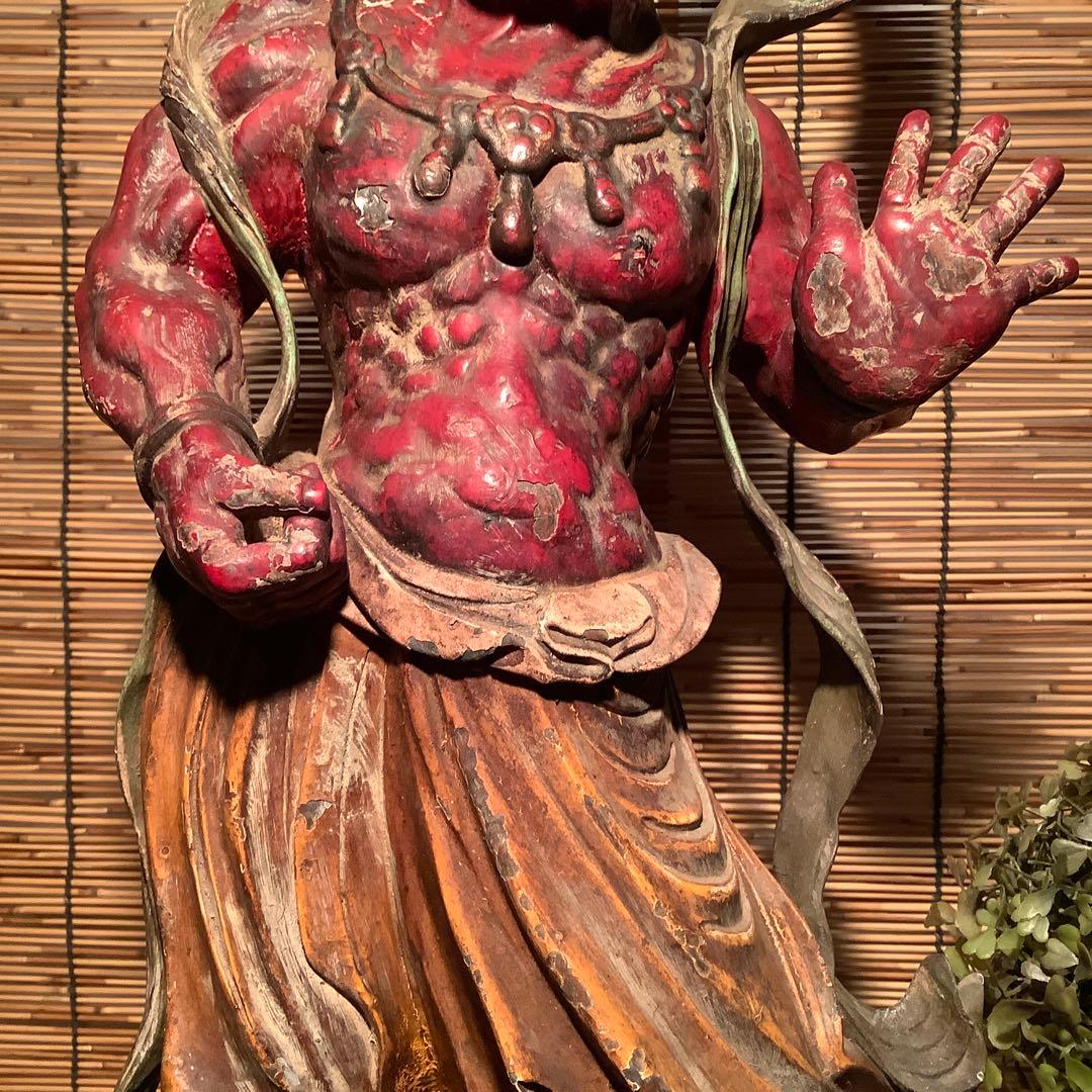 江戸期・護法善神「那羅延金剛・密迹金剛」仁王・金剛力士・二体一対・漆柿渋紅彩色