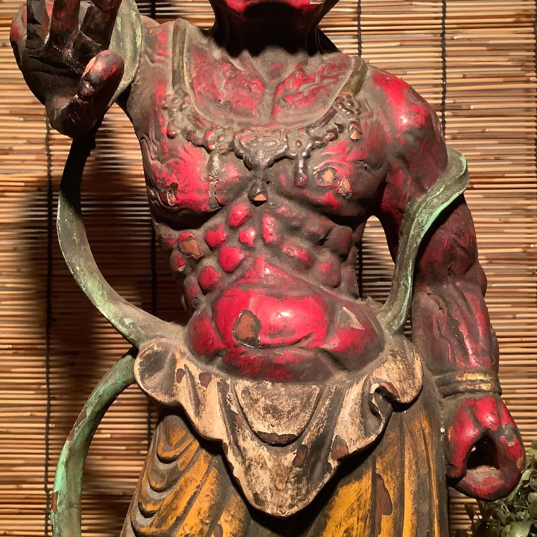 江戸期・護法善神「那羅延金剛・密迹金剛」仁王・金剛力士・二体一対・漆柿渋紅彩色