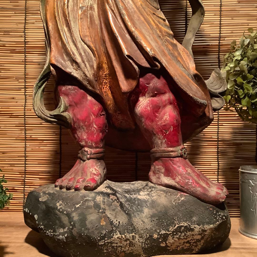 江戸期・護法善神「那羅延金剛・密迹金剛」仁王・金剛力士・二体一対・漆柿渋紅彩色