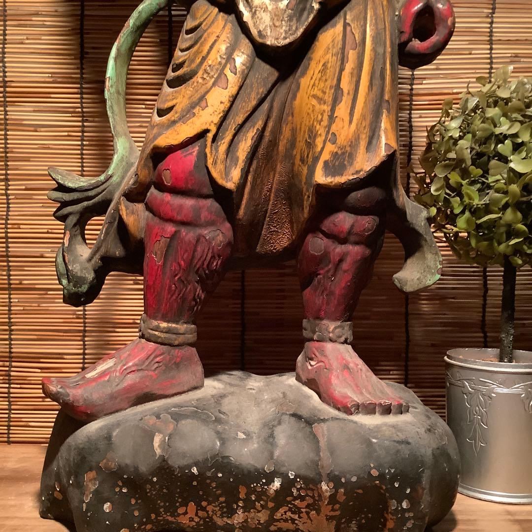 江戸期・護法善神「那羅延金剛・密迹金剛」仁王・金剛力士・二体一対・漆柿渋紅彩色