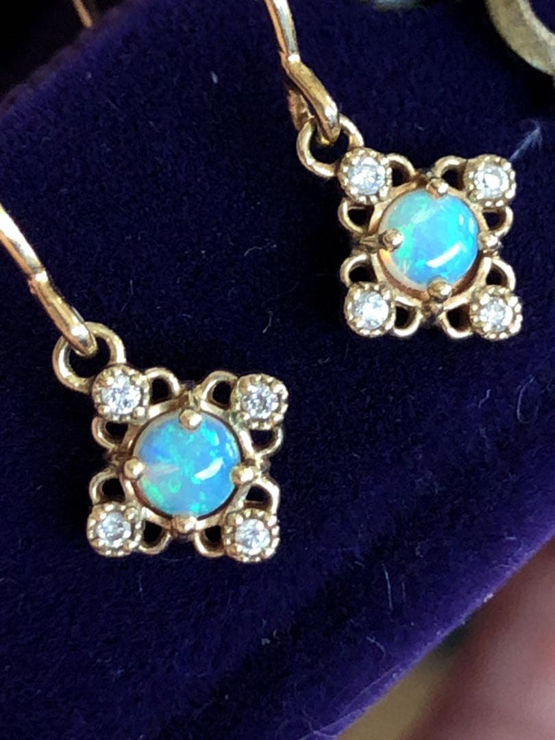 美品♡アガット K18/K14 オパール ダイヤモンド ピアス クラシック調