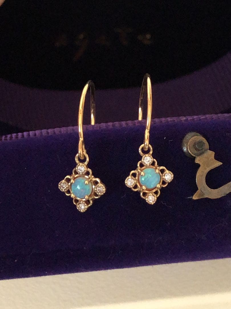 美品♡アガット K18/K14 オパール ダイヤモンド ピアス クラシック調
