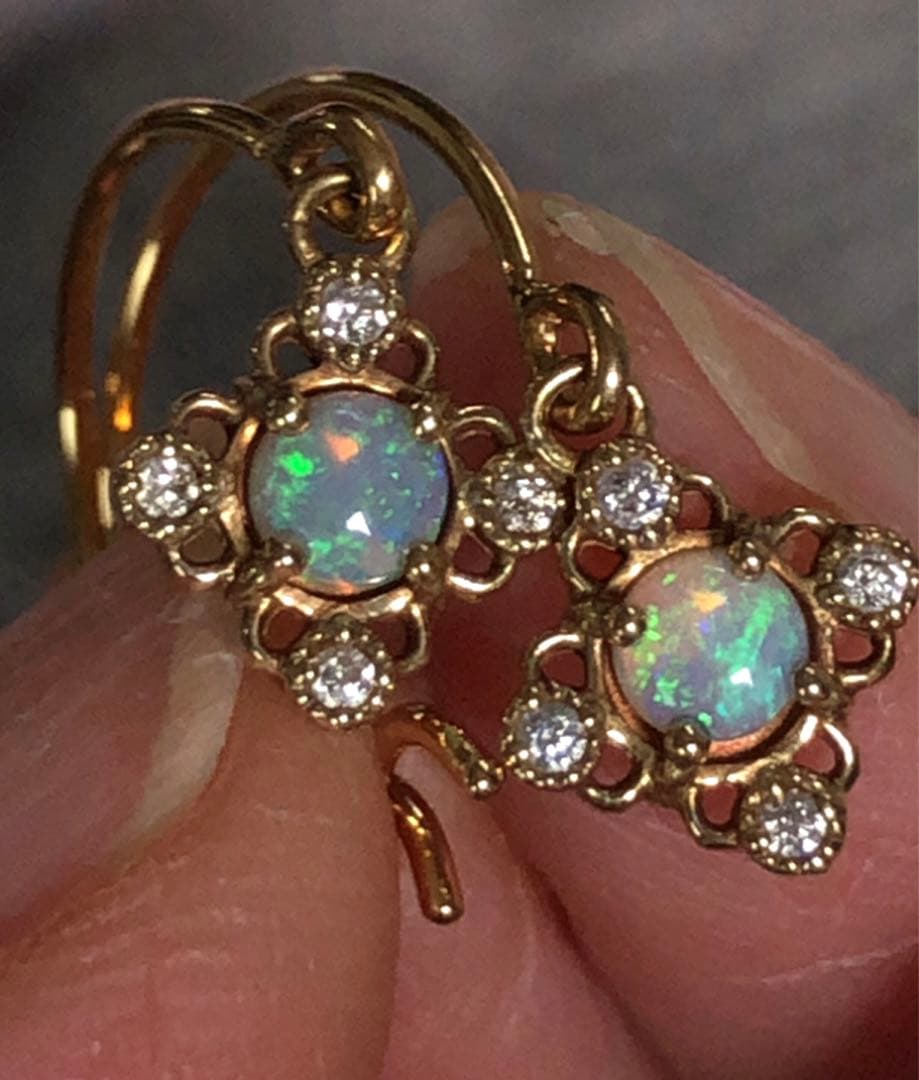 美品♡アガット K18/K14 オパール ダイヤモンド ピアス クラシック調
