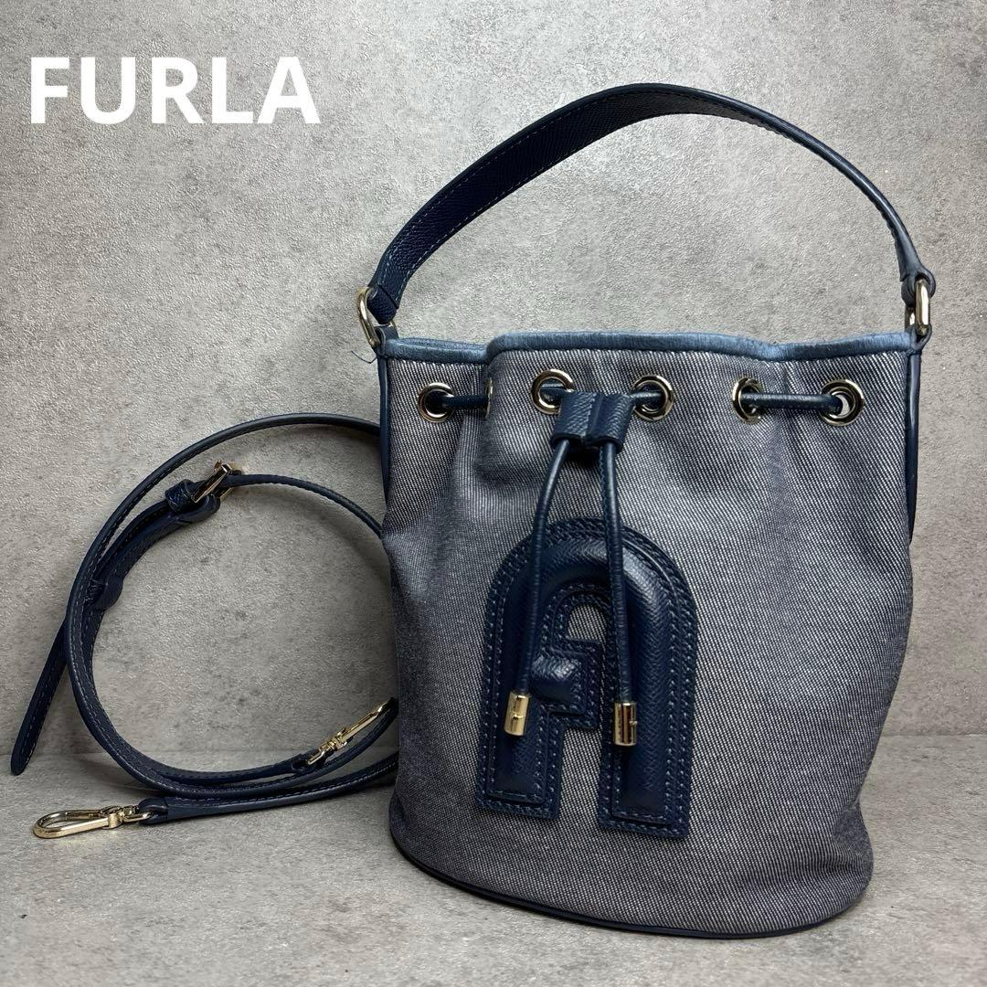 現行品 FURLA フルラ 2wayショルダーバッグ クリオ アーチロゴ デニム