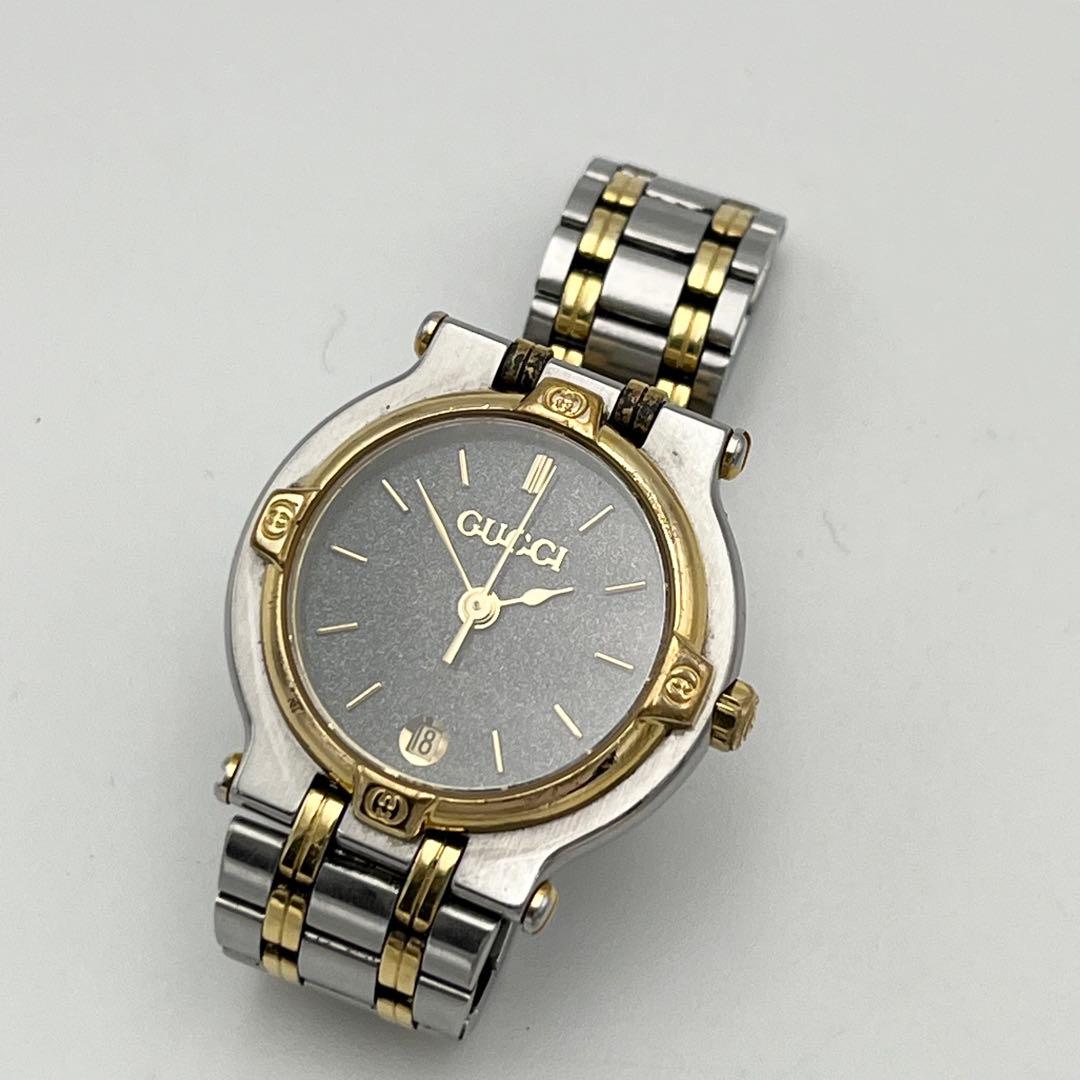 新品電池 GUCCI デイト 9000L gg柄 ゴールドベゼル 腕時計 コンビ
